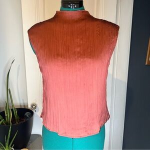 Abercrombie & Fitch Textured High Neck Cap Sleeve Blouse in Deep Coral